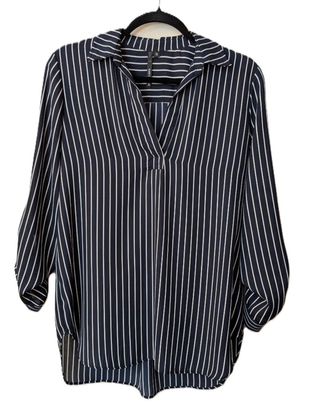Kay Celine Women’s Navy Blue & White Striped Blouse – Size Small